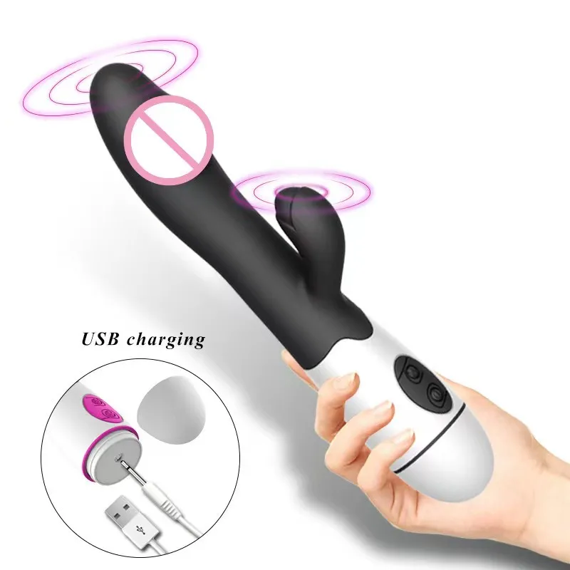 30 Speed Rechargeable Handheld Silicone Adult Clit Clitoral Clitoris Sex Toy G Spot Dual Motor Rabbit Vibrator for Women Female