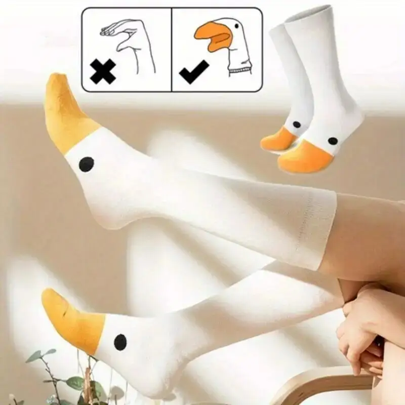 

5pairs Goose-headed White Socks for Women Middle Tube Animal Funny Socks Breathable Summer Ins Tide Hip-hop Duck Stockings Cute