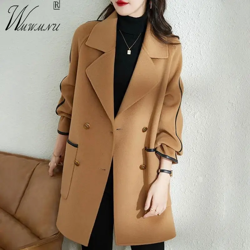 

Oversize 3xl Design Woolen Coat Women Fall Winter Loose Wool Blend Overcoat Fashion Mid Length Jackets Suit Collar Outerwear