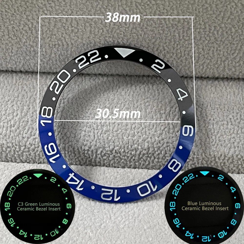 38Mm Gmt Luminoso 24 Ore Nero Blu Ceramica Inserto Fit Sub Seiko Rlx Orologio Da Polso Caso Pendenza Pezzi Di Ricambio Anello