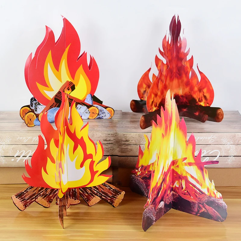 

1/3pcs 3D Cardboard Campfire Centerpiece Creative Artificial Fire Home Decoration For Summer Camp Campfire Party Props Supplies