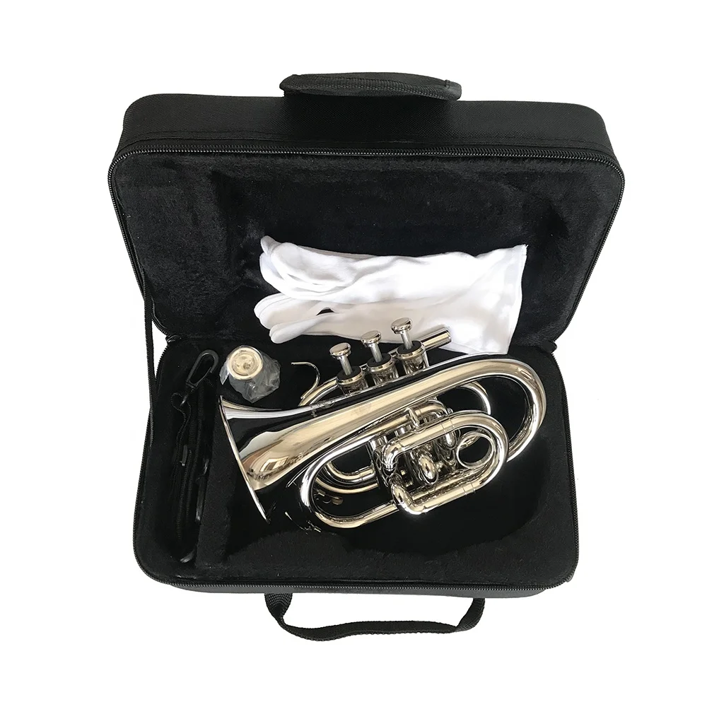 SEASOUND Mini Pocket Trumpet BB Tone Brass Instrument Trompette JYPT406N With Nickel Finish