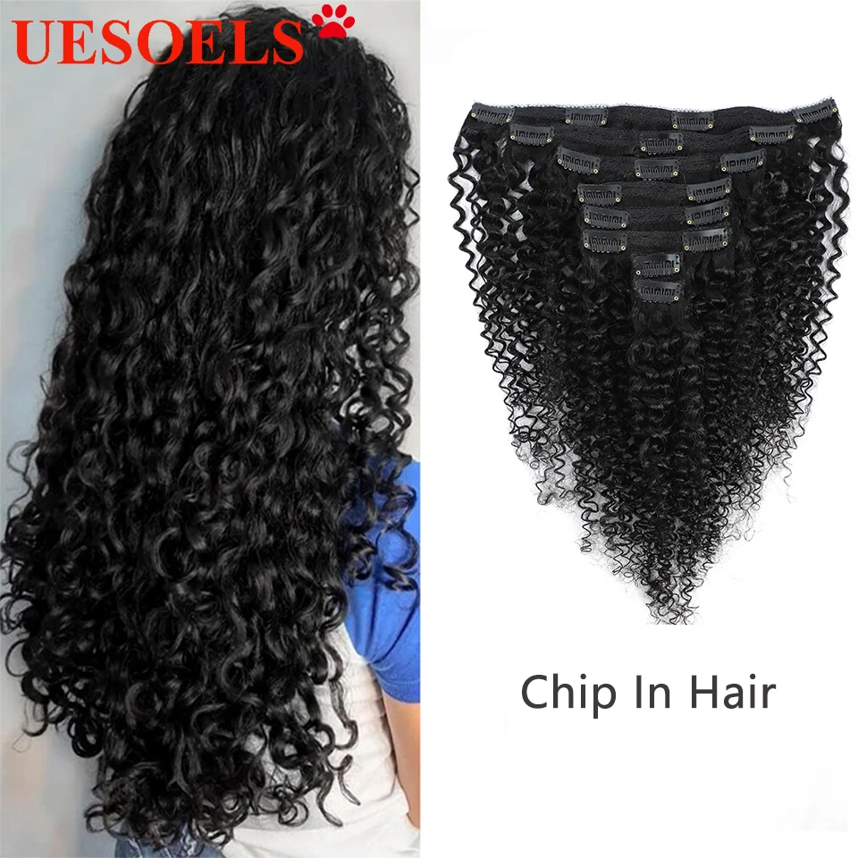 Kinky Curly Clip in Human Hair Extensions 8pc/Set Natural Black Color 100% Remy Human Hair 8-26inches 2-3set Full Head For Women