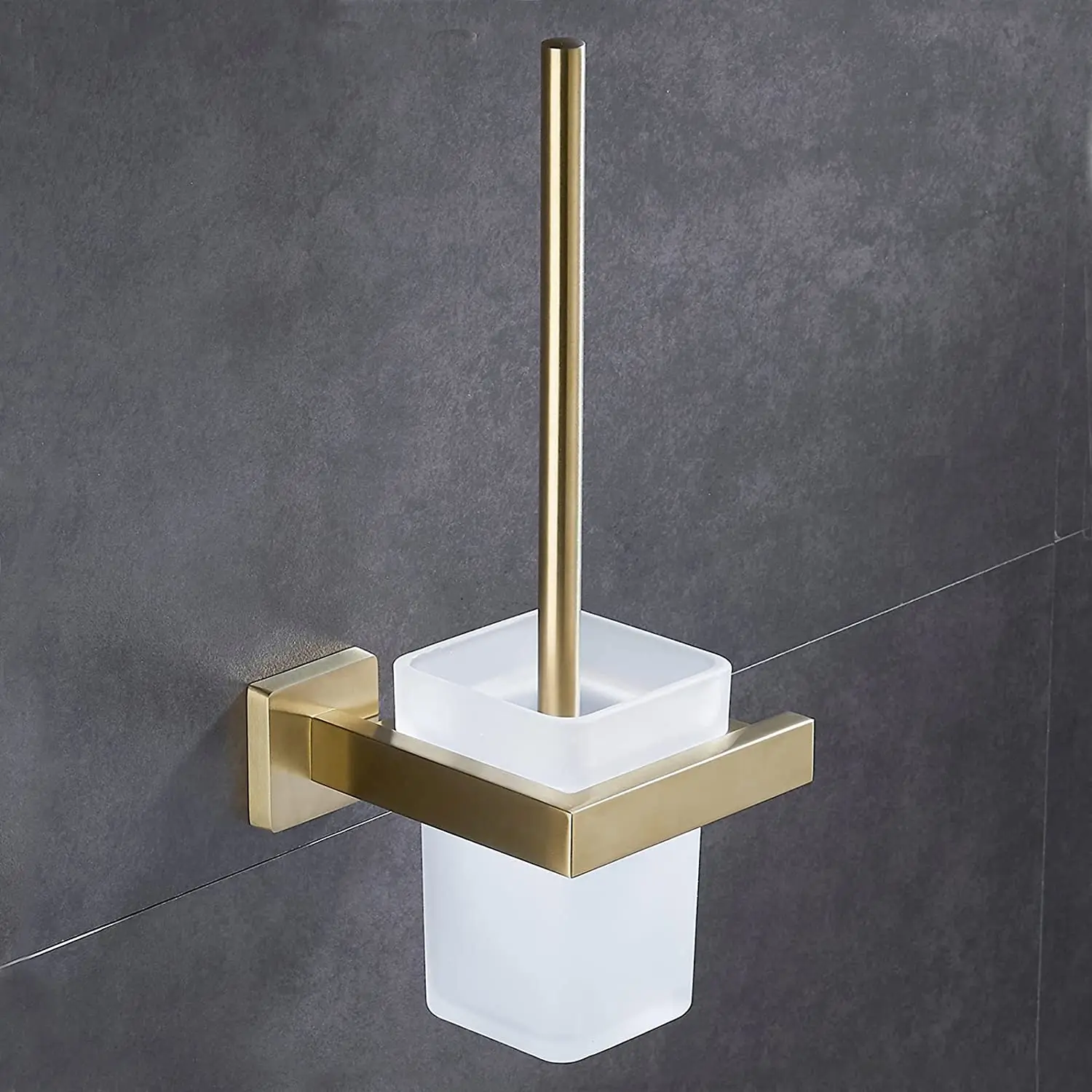 

Brushed gold wall-mounted toilet brush modern bathroom durable stainless steel bracket glass jar set