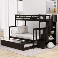 Twin Over Full Bunk Bed with Twin Size Trundle,Wooden Bunk Bed with Stairway,Storage and Guard Rail for Kids, Bunk Children Bed 2