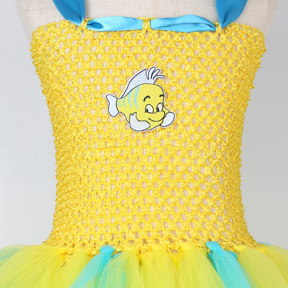 The LIttle Mermaid Flounder Costumes for Baby Girls Disney Cartoon Fish  Tutu Dress for Kids Birthday Halloween Party Outfit Set