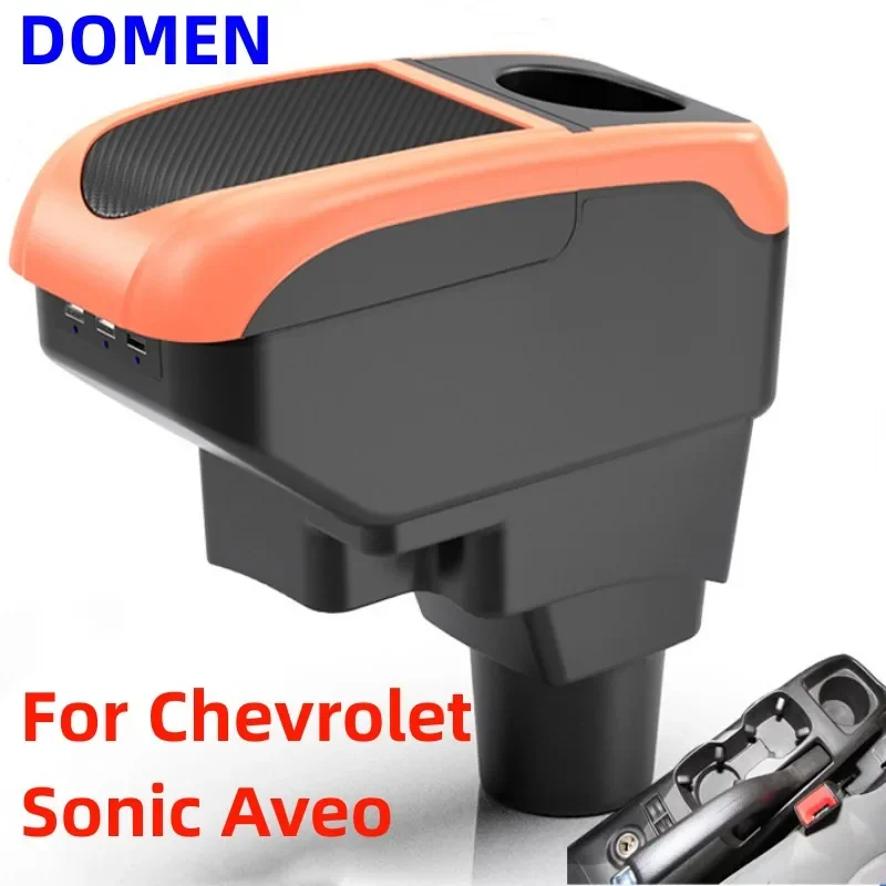 For Chevrolet Sonic Aveo Armrest Box Original dedicated central armrest box modification accessories Large Space Dual Layer USB