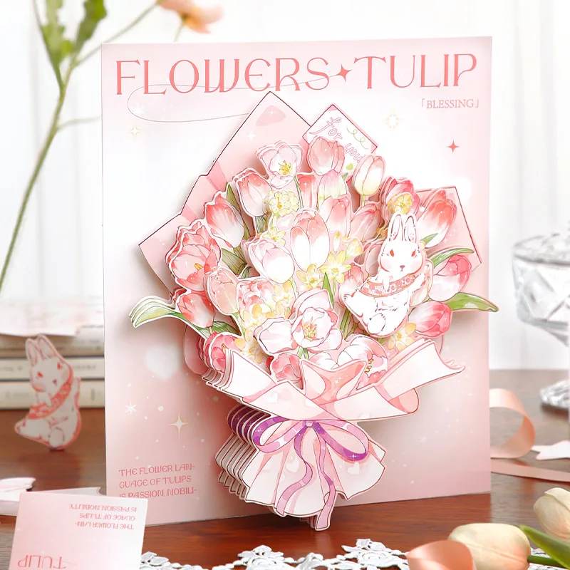 

New Arrival 3D Custom Printing Rose Happy Birthday Pop Up Happy New Year Gift Greeting Card
