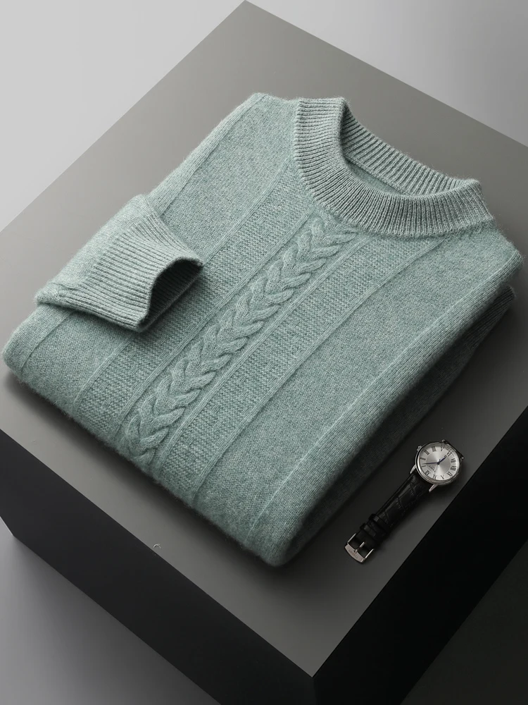 ADDONEE Men's 100% Cashmere Sweater O-neck Pullover Autumn Winter Soft Warm Long Sleeve Jumper Cashmere Knitwear 4