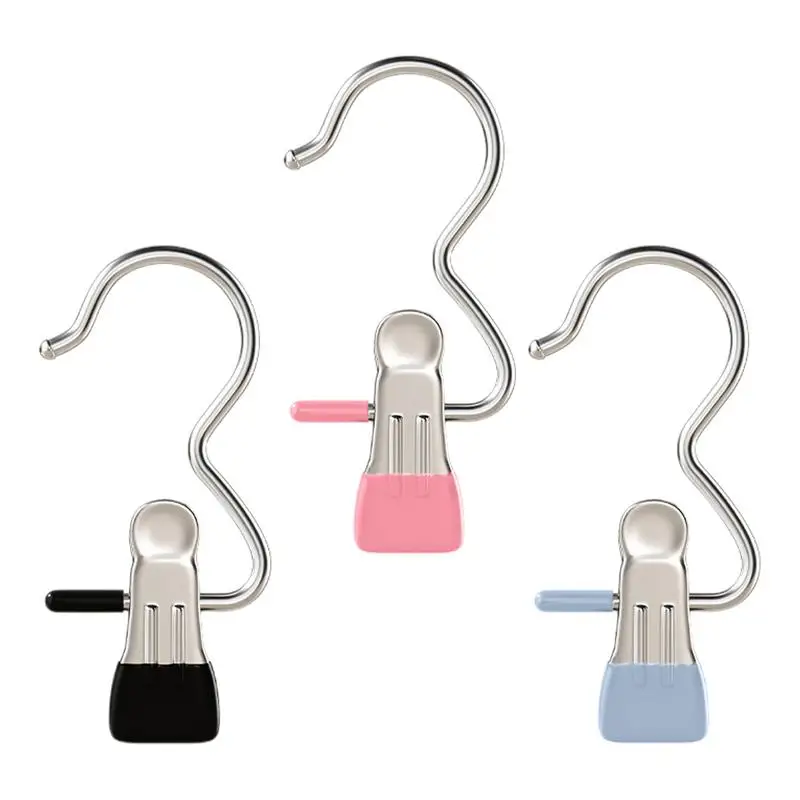 

10Pcs Laundry Hooks With Clips Stainless Steel Drying Clip Portable Wardrobes Hanger Multifunction Laundry Sock Hanging Tools