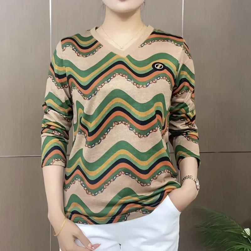 

2023 New Spring and Autumn Fashion Trend Commuter Printing Contrast Color Oversized Loose Relaxed Comfortable Women's T-shirt