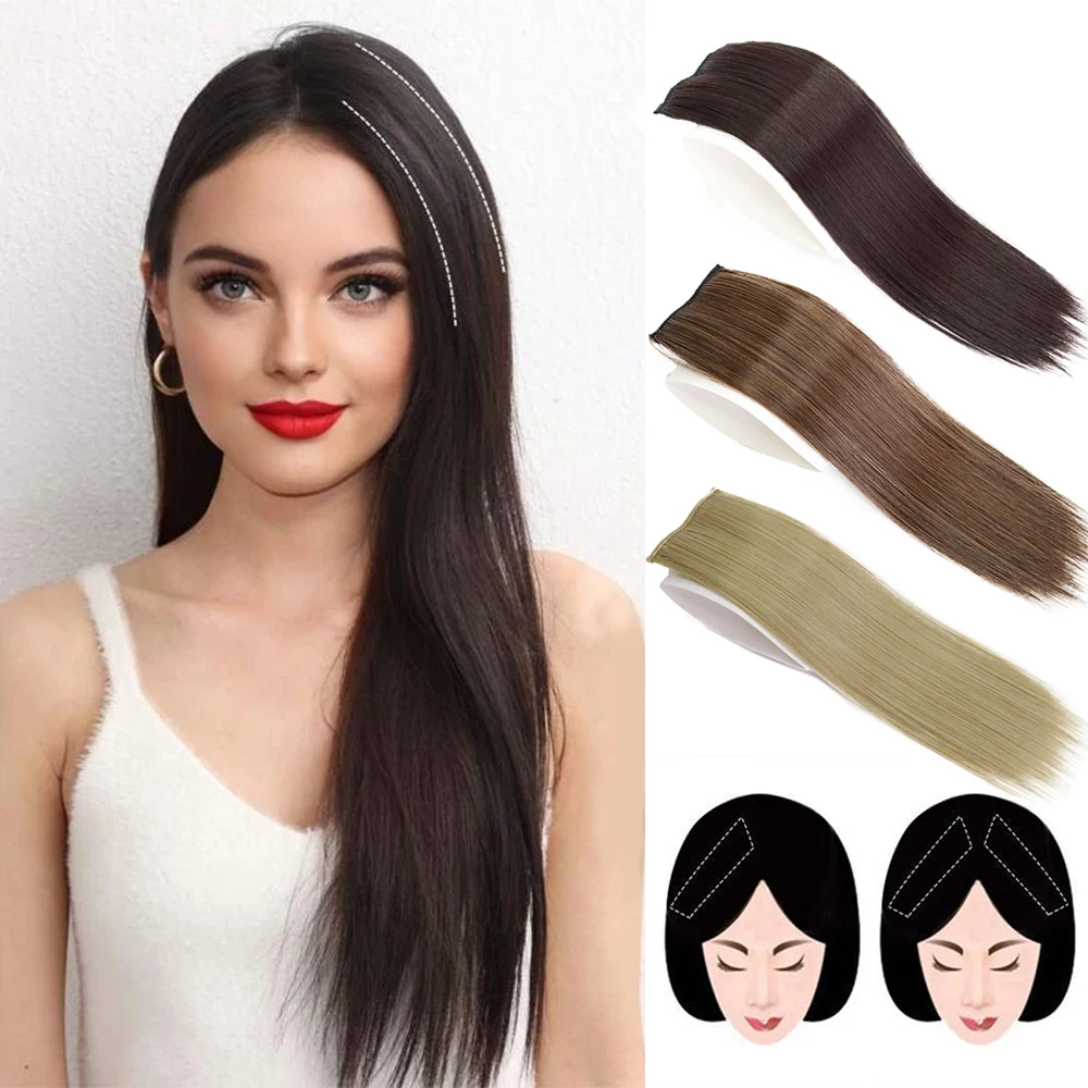 Hair extensions Clip in hair extensions Clip in hair pieces Synthetische Invisable Gerade Haar Pads Clip In One Piece 2 Clips Erh&ouml;hen Haar Volumen Extensions Top Seite Abdeckung