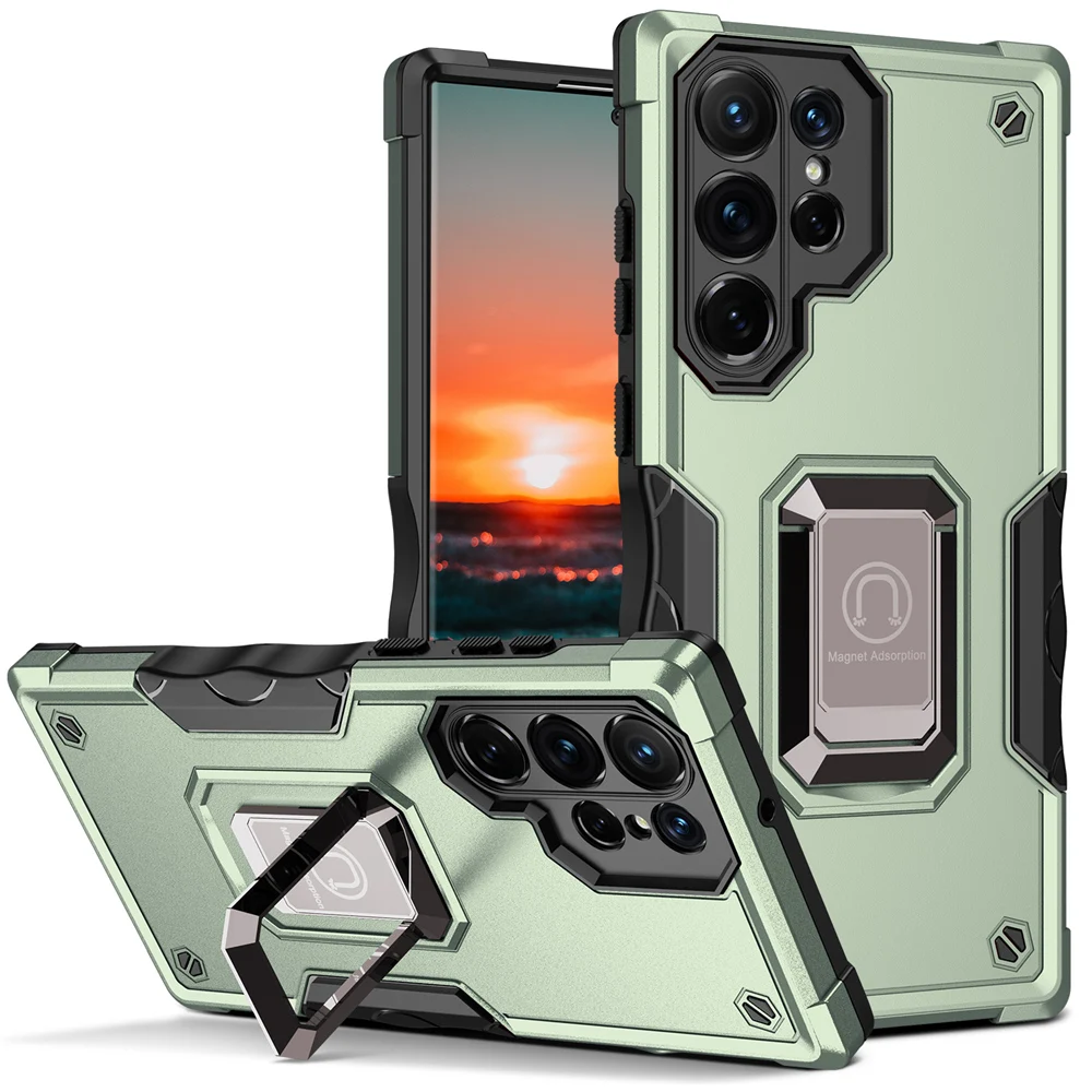 KEYSION Shockproof Armor Case for Samsung S22 Ultra 5G S22+ Silicone+PC Ring Stand Phone Back Cover for Galaxy S21+ Plus_voghion.com