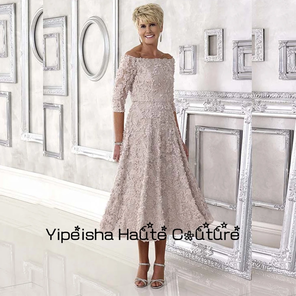 

Yipeisha Lace Mother Of Bridal Dresses Fashion Three Quarter A Line Knee Length Wedding Party Gowns 2022 New Sashes Prom