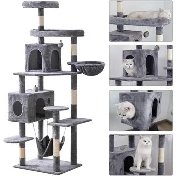 Cat Tree 71.6 inches Cat Tower for Cats,Multi-Level Cat Condo Furniture with Scratching Posts, with Cozy Basket & Hammock 4