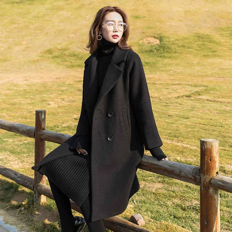 Women's Middle Long Thickened Slim Tweed Coats 2023 New Fashion Autumn Winter Hepburn Style Korean Jacket Female Windbreaker Ins
