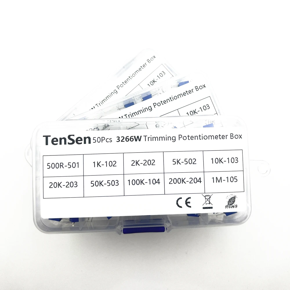 50pcs/lot 3266W Multiturn Trimmer Potentiometer Kit High Precision 500R-1M Variable Resistor With Free Box electronic diy kit