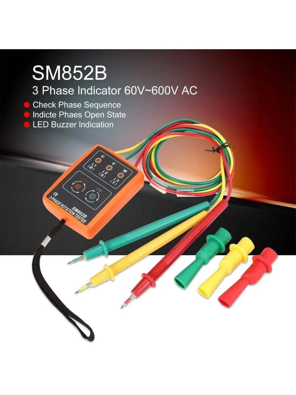 SM852B 3 Phase Rotation Tester Digital Multimeter Multimeter Tester Voltage Meter Tester Voltage Detector Tester Digital Phase Indicator Detector LED Buzzer Sequence Meter Voltage Tester 60V~600V ACSM852B