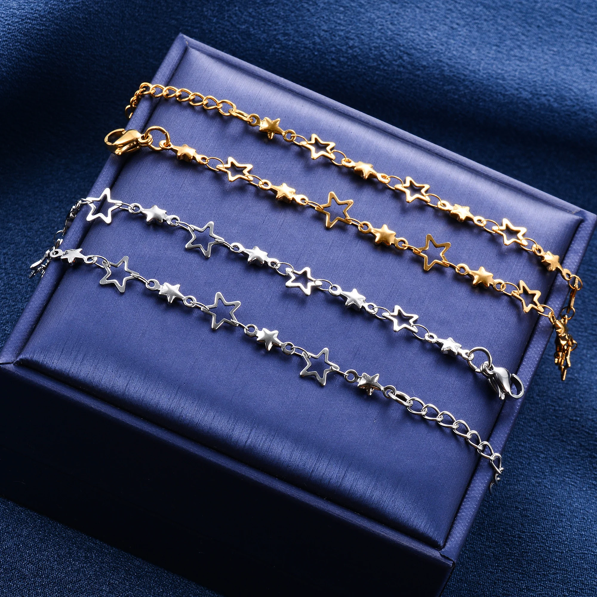 7mm Stainless Steel Star Bracelet Link Hand Chain for Women Girl Handmade Wristband Anklets Metal Jewelry Gift