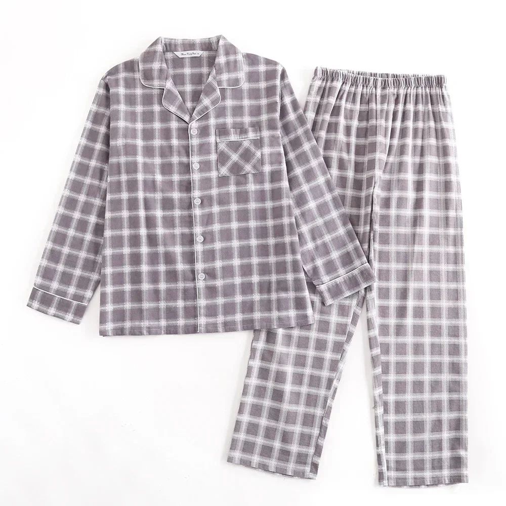 Plaid Design Multi Colors Warm Cotton Flannel Long-sleeved Trousers Pajamas for Men Autumn and Winter Homewear Sleepwear Sets Pajama Sets