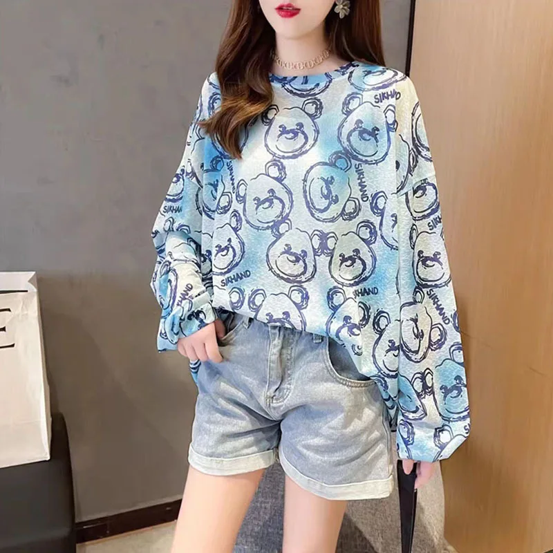 

Autumn Cute Kawaii Chic Cartoon Sports Chic T-shirt Women Y2k All Match Round Collar Long Sleeve Print Anime Loose Casual Top