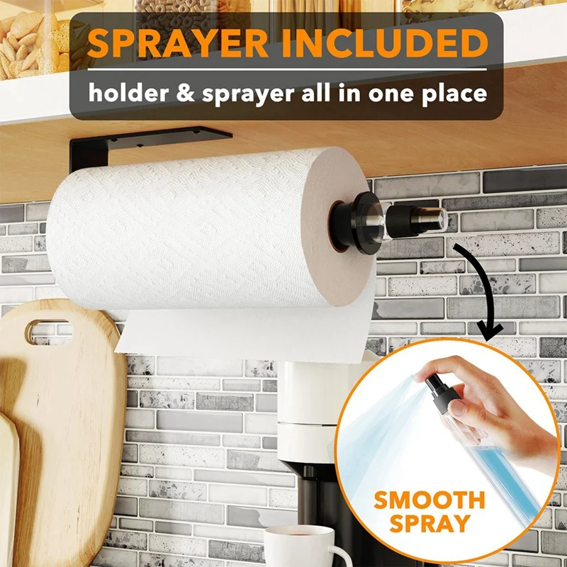 Paper Towel Holder With Spray Bottle Hanging Wall Mount Papertowels Roller for Kitchen And Bathroom paper towel holder