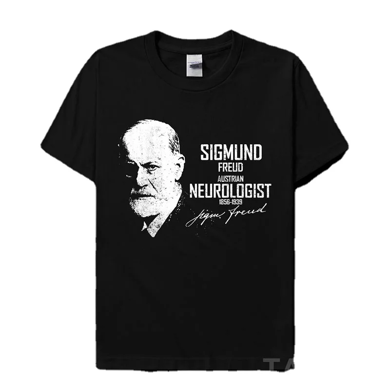 

Австрийский психолог Sigmund Freud, футболка с принтом портрета. Футболки с коротким рукавом из 100% хлопка в повседневном стиле свободного кроя