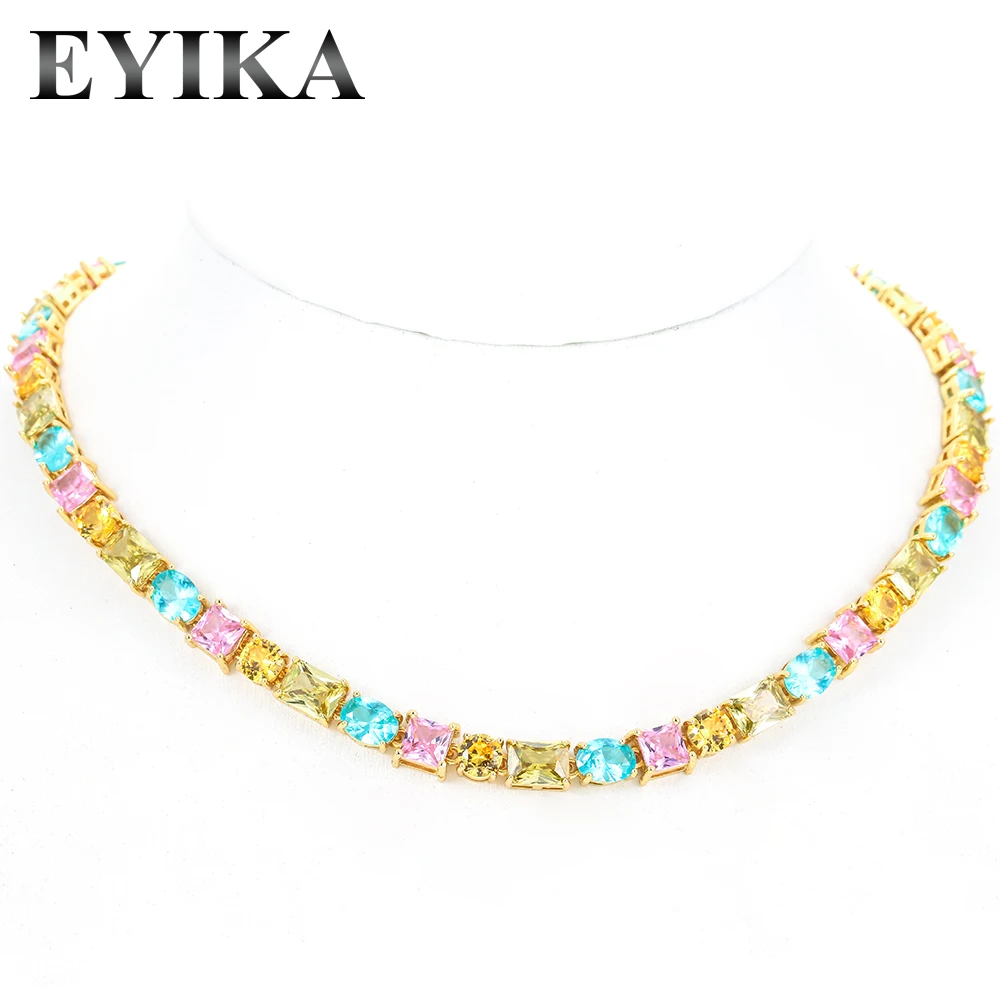 

Цепочка-чокер EYIKA женская, овальное круглое ожерелье геометрической формы золотистого и серебристого цвета с фианитами, с разноцветными звеньями карамельных цветов