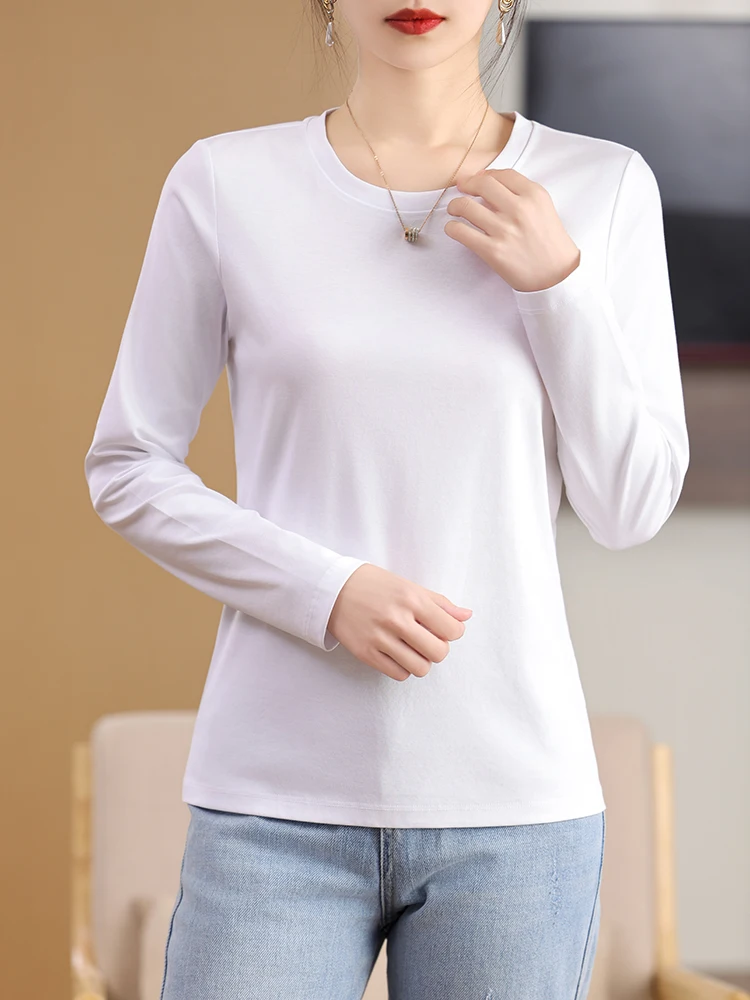 

ZOCEPT Mercerized Cotton Shirt O-neck Long Sleeve T-shirts Women Winter Bottoming Tops Casual Basic Underwear Cotton T Shirt