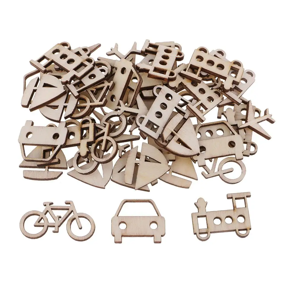 

50pcs Unfinished Wood Vehicle for Scrapbooking Embellishments DIY