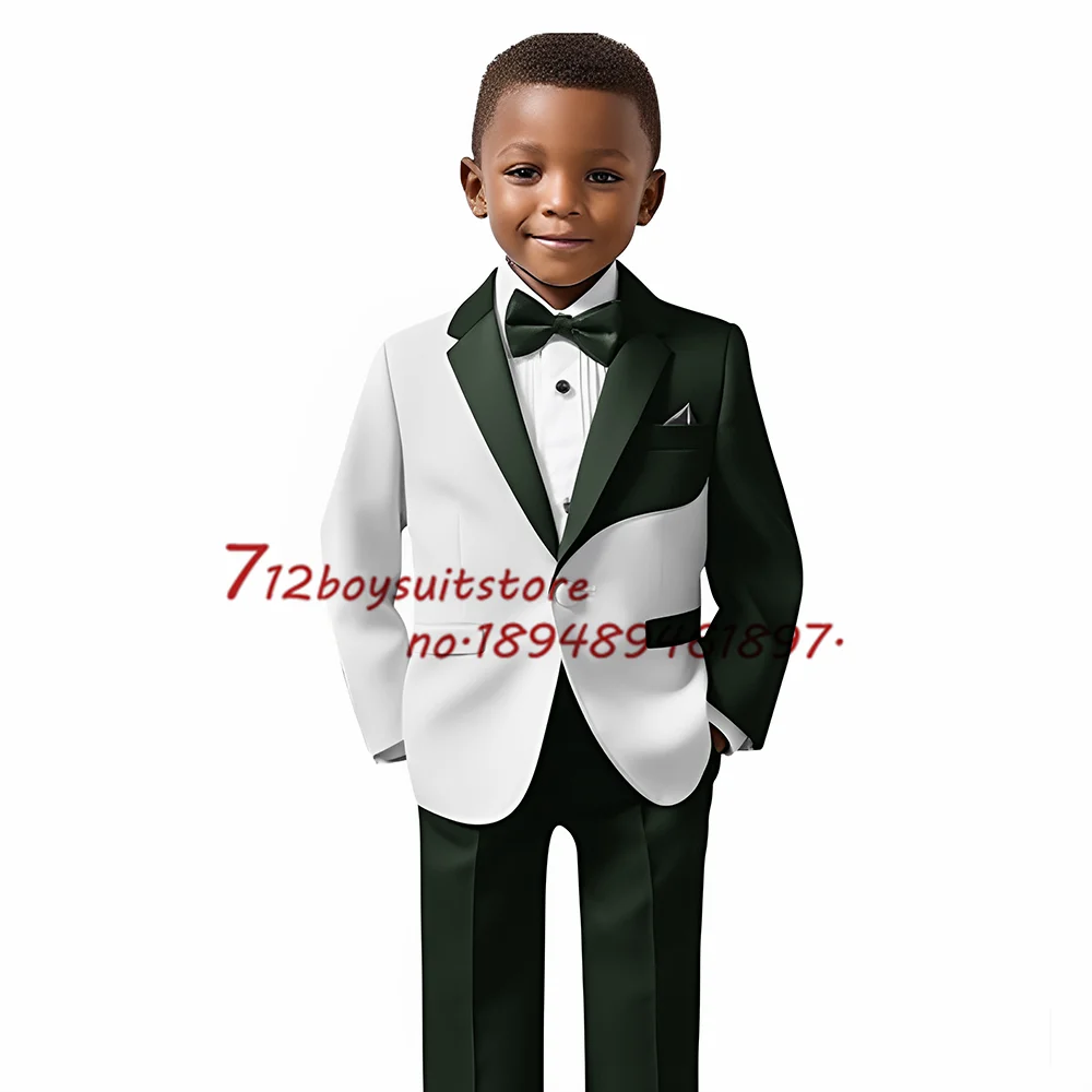 Color Block Boys Suit 2 Piece Set Kids Wedding Tuxedo Jacket Pants Formal Party Child Blazer Customized Clothes for 2-16 Years images - 6