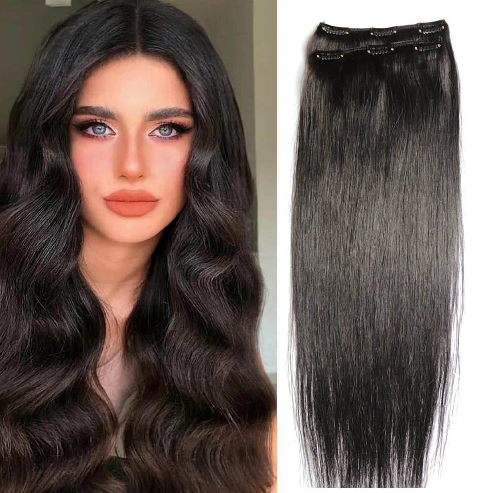 

ZZHAIR 100% Human Remy Hair Extensions 16"-28" 2pcs set 140g 2x15cm Clips-in Two Pieces Natural Straight