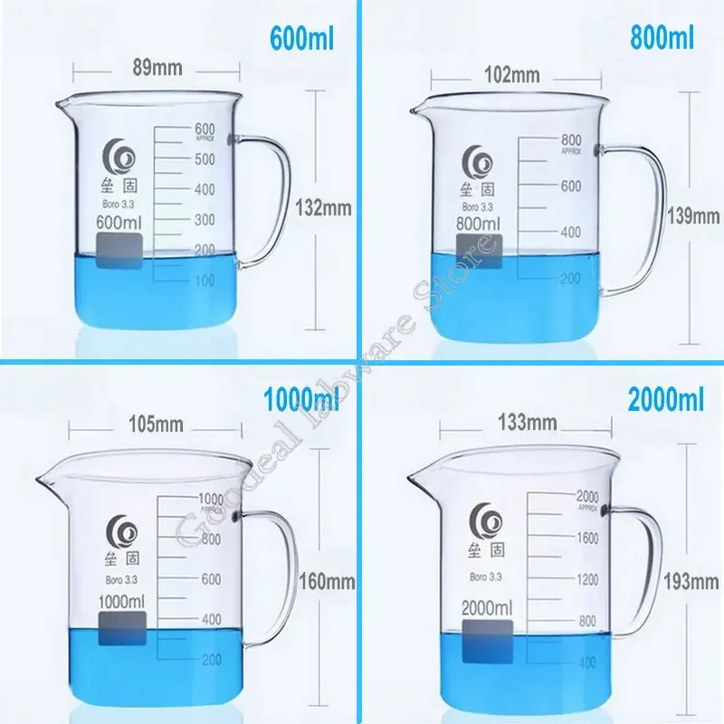 Borosilicate Glass Beaker 1PC 50ml to 2000ml 3.3 borosilicate Glass Beaker with handle laboratory Graduated Glassware