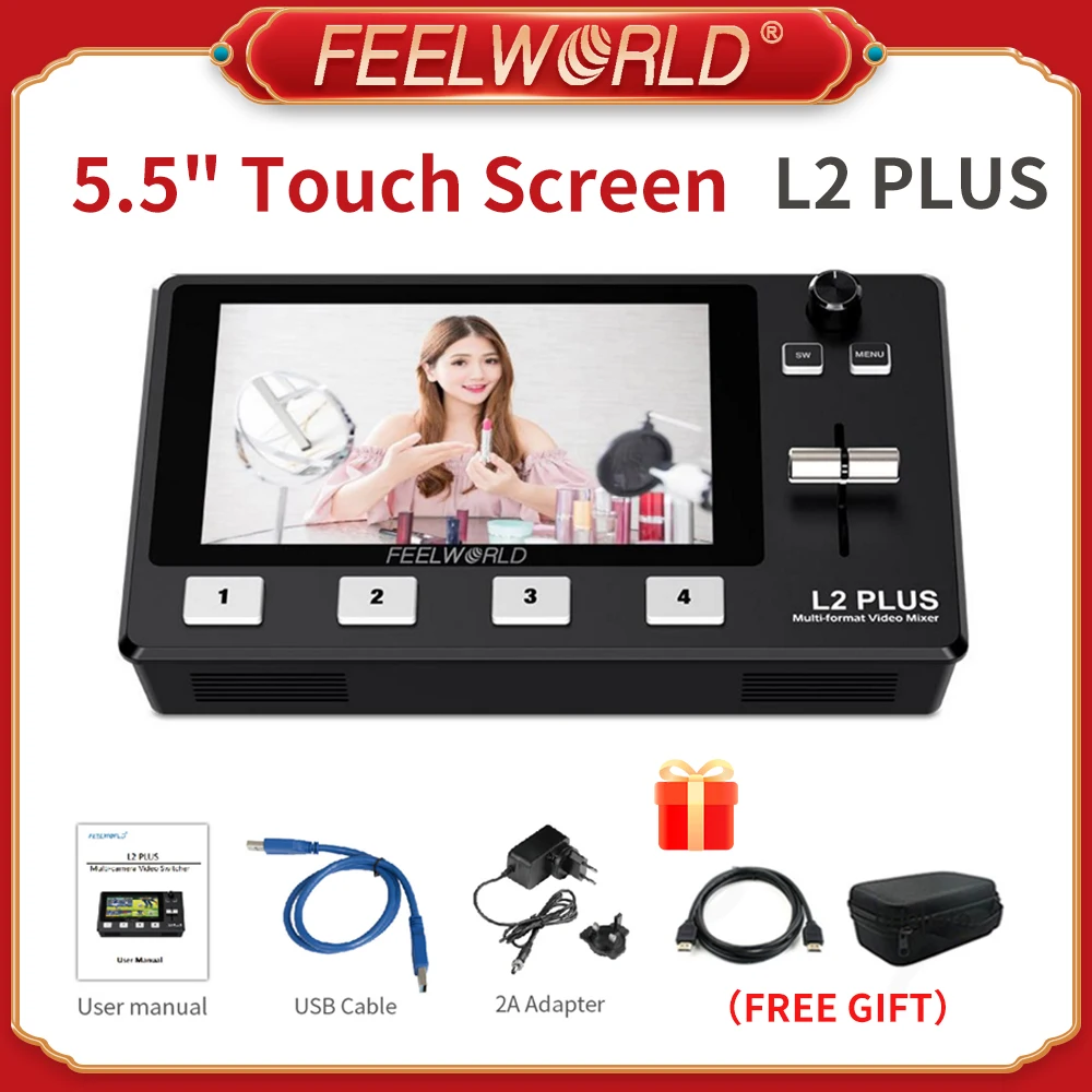 camera cleaning kit Feelworld LIVEPRO L2 Plus Live Streaming Switcher 5.5" Full HD Touch Screen PTZ Camera Control 4 Channel Control Switcher Panel professional photo studio backdrop and lighting kit Photo Studio Supplies