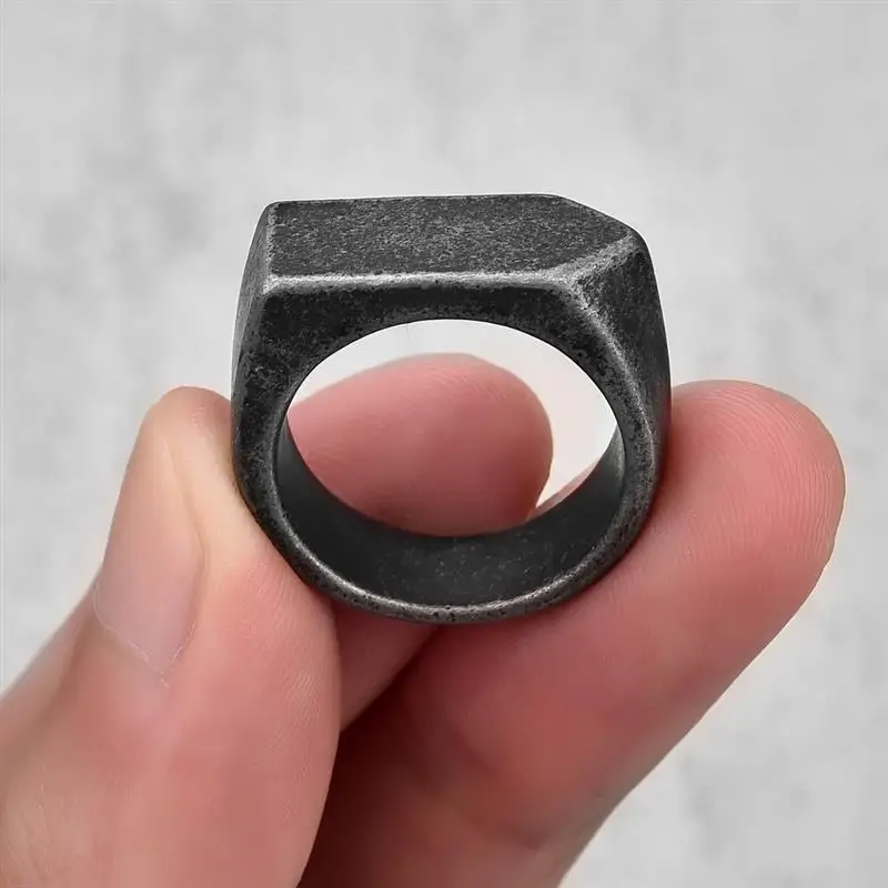 Vintage Stahl Ring Quadratische Flache Oberseite 316L Titan Stahl Blank Plain Männer Ring Persönlichkeit Schmuck Glatte Oberfläche Schmuck Großhandel – Detail 14