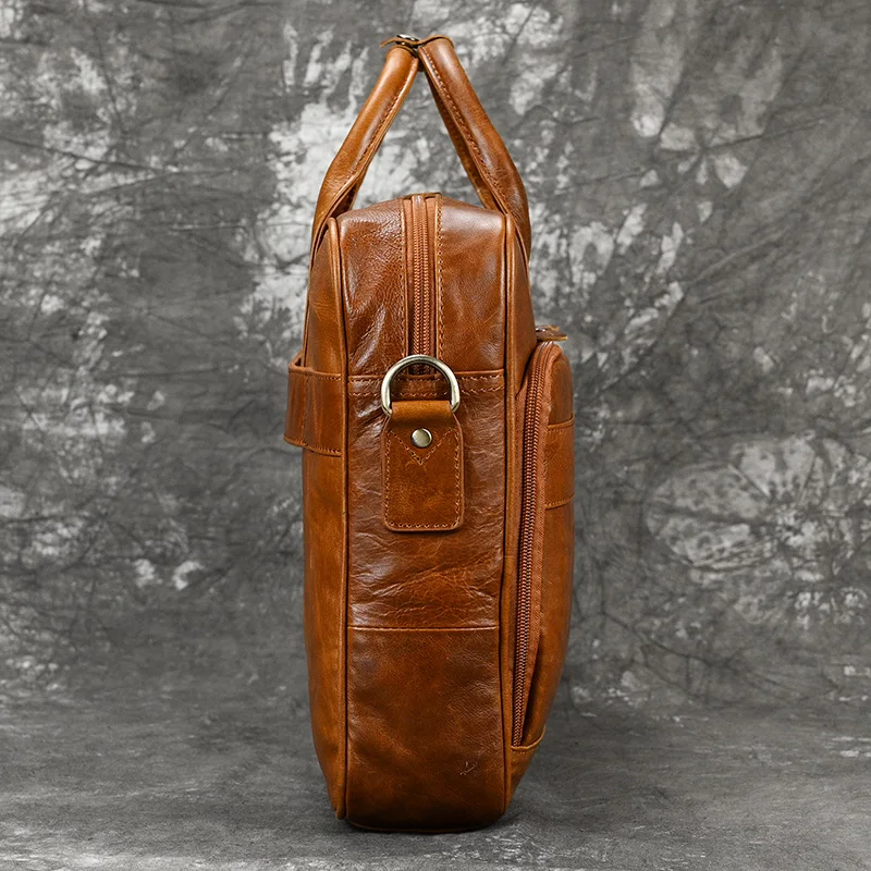 Luufan Men's Briefcase Big Genuine Leather Fit 16" Laptop Business Handbag Cow Leather Messenger Shoulder Bag Male Work Tote Red 2