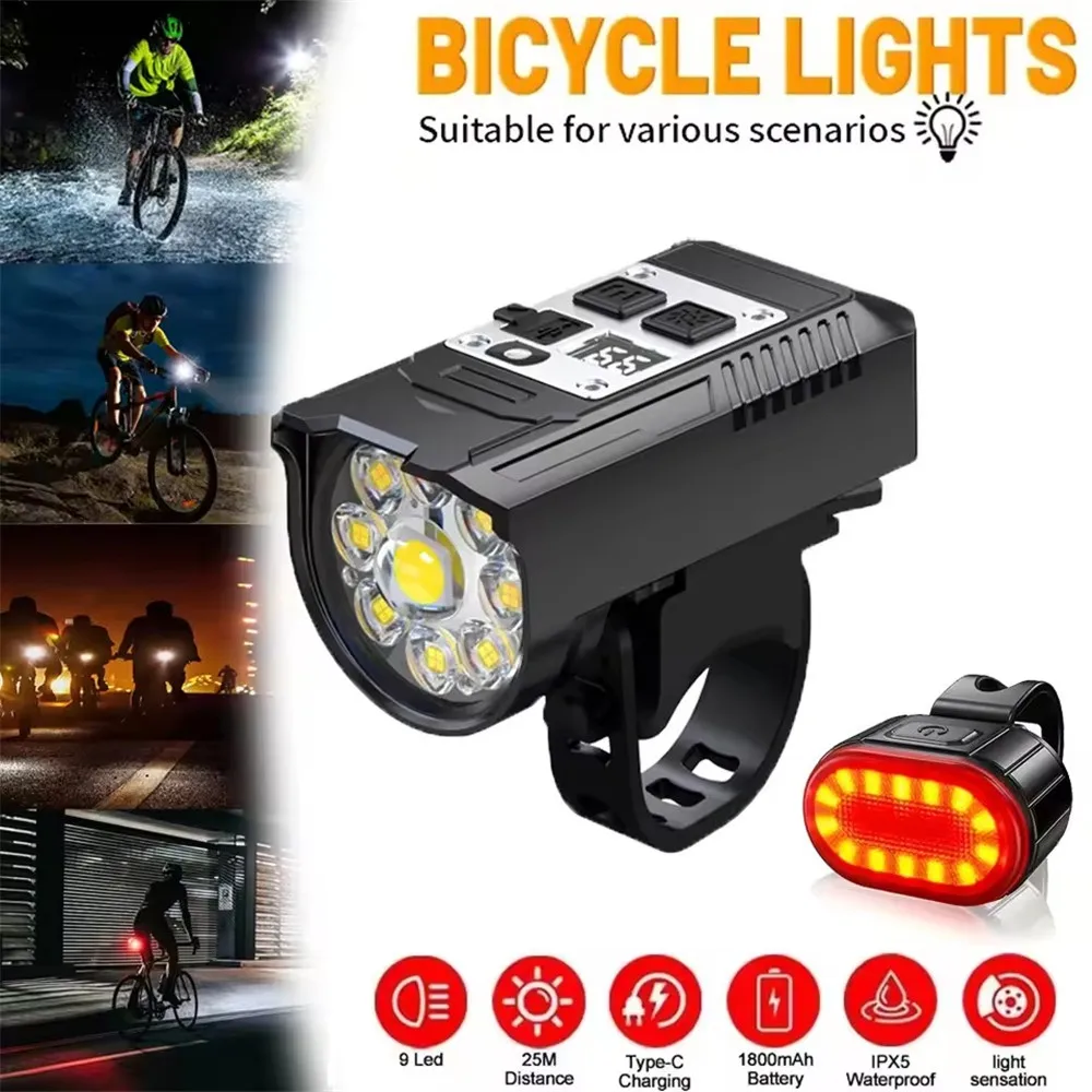 FGCLSY 9 LED 자전거 헤드라이트 USB 충전식 자전거 램프 슈퍼 밝은..
