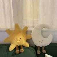 High Quality Smile Face Moon Yellow Sun Plushie Cushion Stuffed Cute Weather Plush Toy for Kid Bedroom Decor Sofa Throw Pillow 6