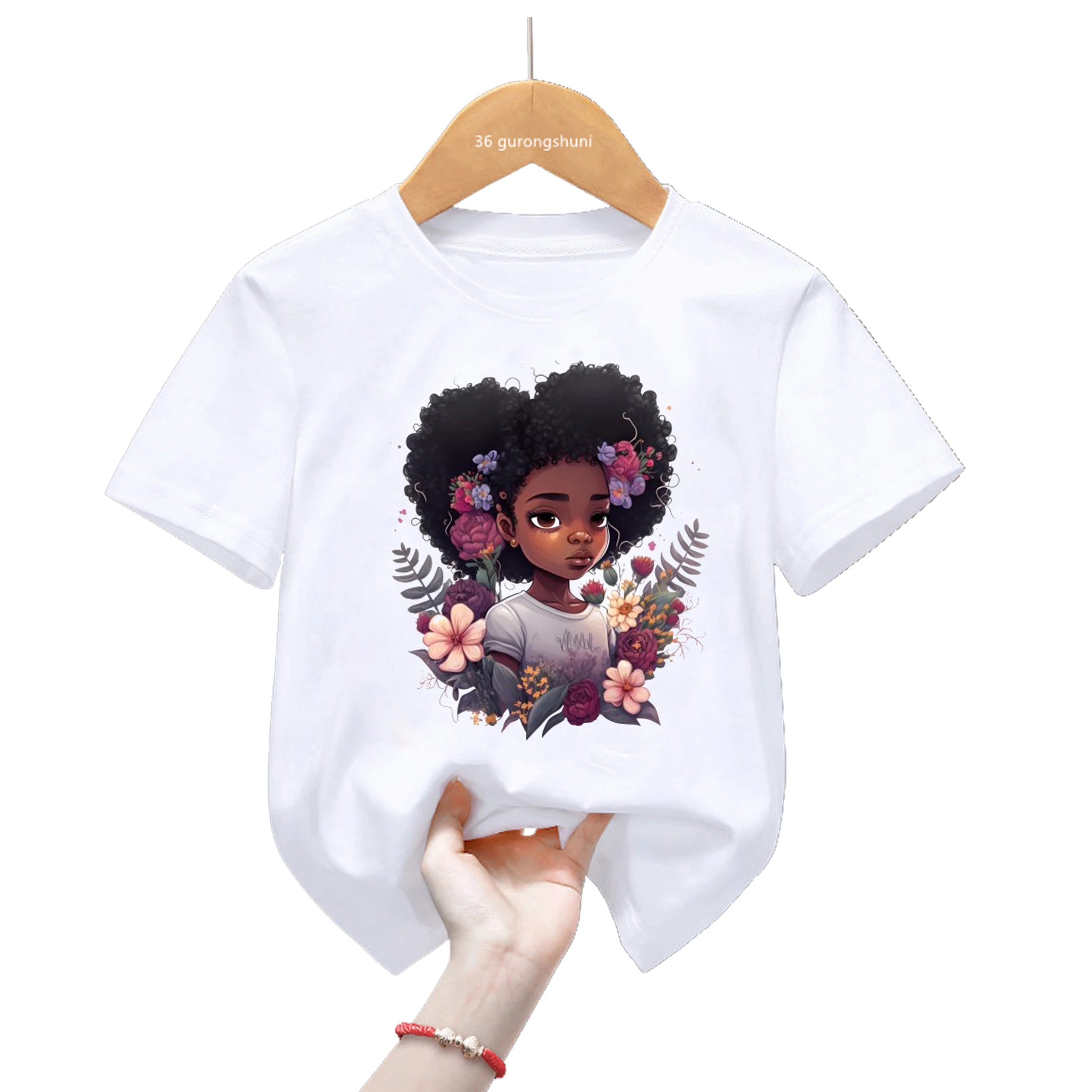 Beautiful Black Girls Magic Print T Shirt Melanin Kids Clothes Summer Short Sleeve Tshirt Harajuku Shirt White Casual T-Shirt