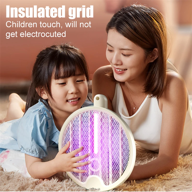 Raquete de mosquitos dobrável 2 em 1, lâmpada elétrica mata-mosquitos, mata-mosquitos recarregável via USB, mata-insetos elétrico_voghion.com