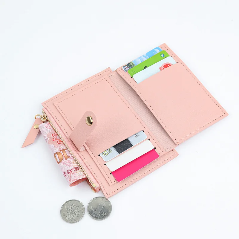 PhoneSoap New Women's Mini Coin Purse Leather Zipper Pouch with Key Ring  Small Wallet Pink 