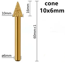 6mm Vacuum Brazed Diamond Grinding and Carving Tool Set - Cone 10x6