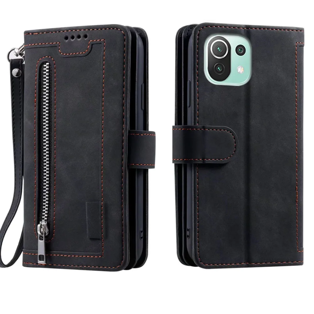 Neinei Cover Xiaomi Mi 11 Lite (4G/5G) Portafoglio In Pelle PU – Con Slot Carte E Supporto, Magnetico, Nero