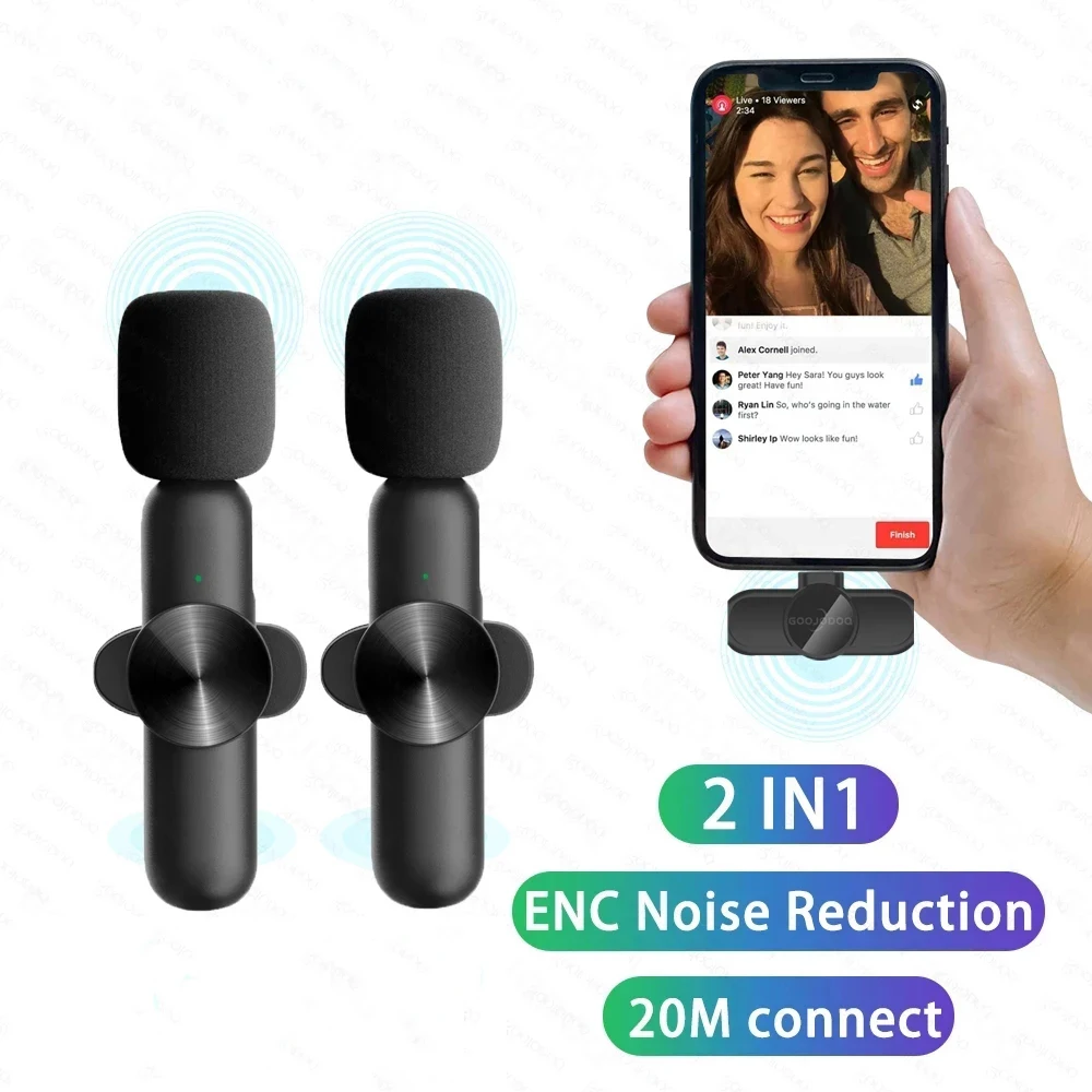 

Wireless Lavalier Microphone Mini Portable Audio Video Recording Mic for iPhone Android Live Broadcast Gaming Phone Microphone
