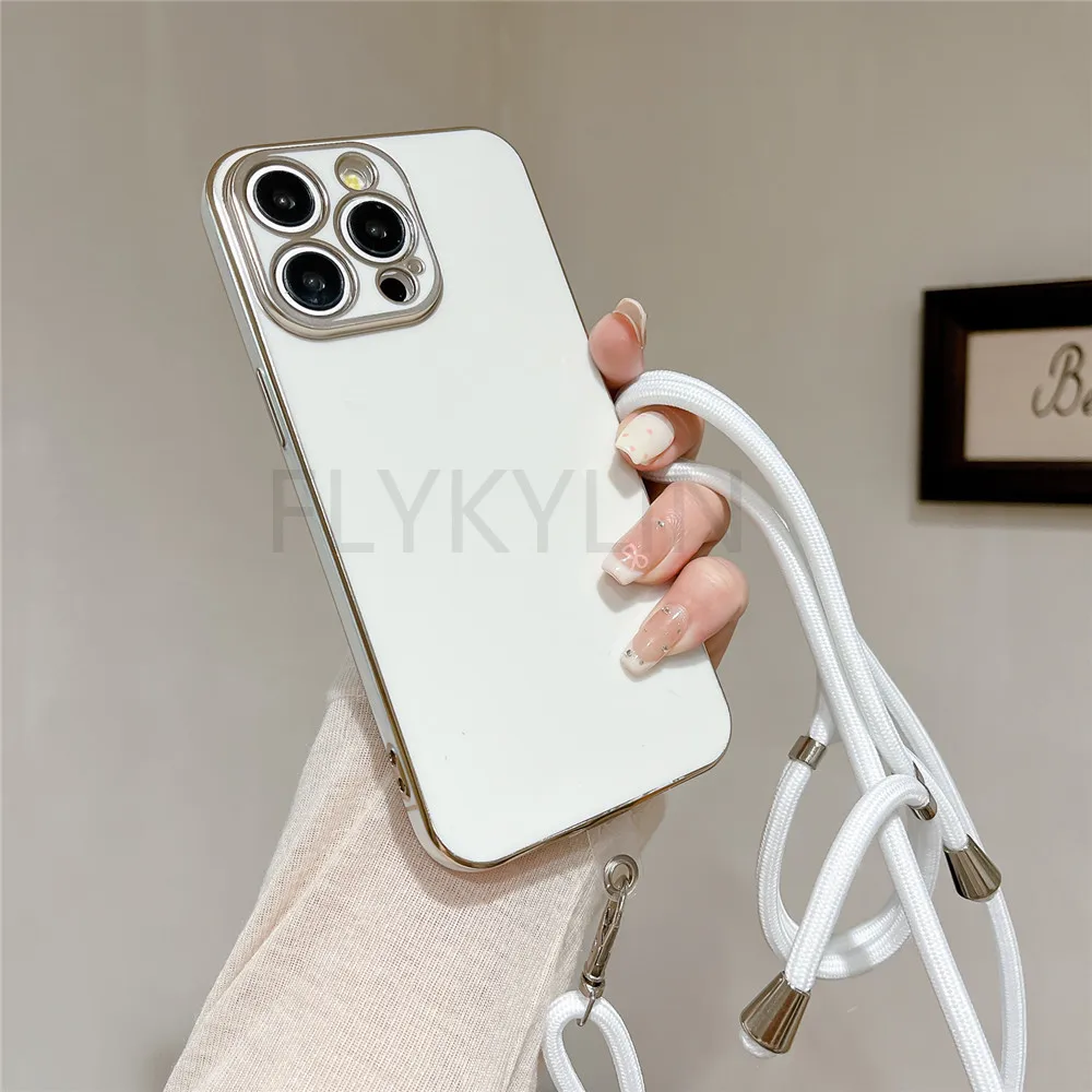 Elegant Crossbody Lanyard Phone Case with Plating Finish and Soft Silicone Strap Cover