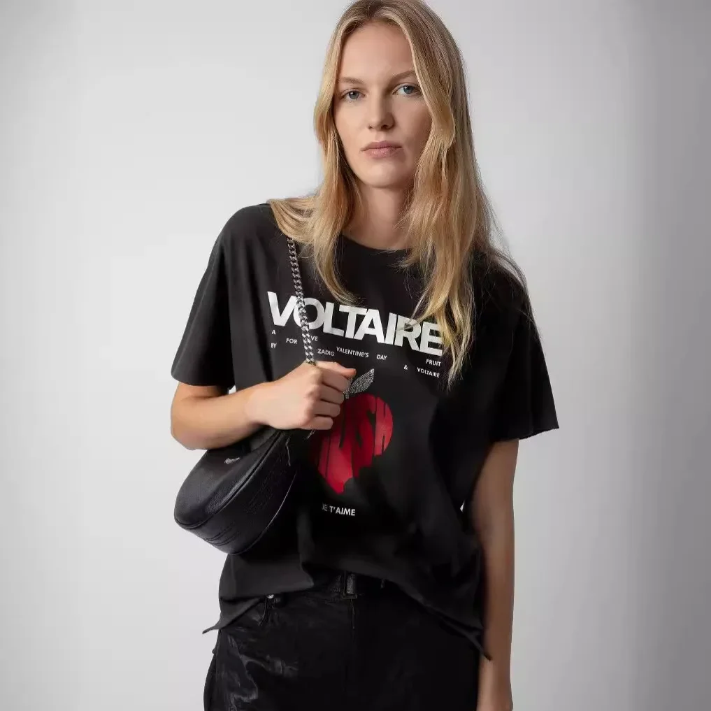 

Женская хлопковая футболка с коротким рукавом и круглым вырезом, с принтом