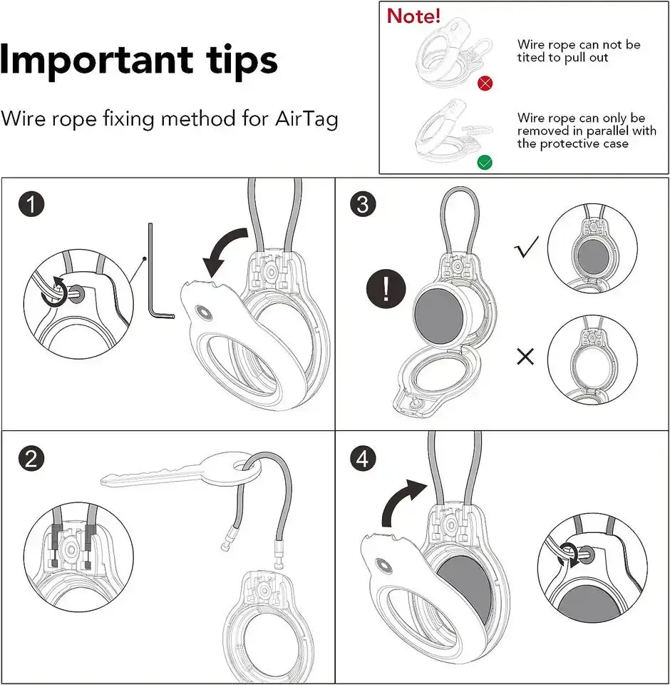 와이어 케이블이 포함된 Apple AirTag 보안 홀더와 호환 가능 에어 태그 잠금 케이스 키체인 키 링 키 체인 열쇠용 수하물 태그