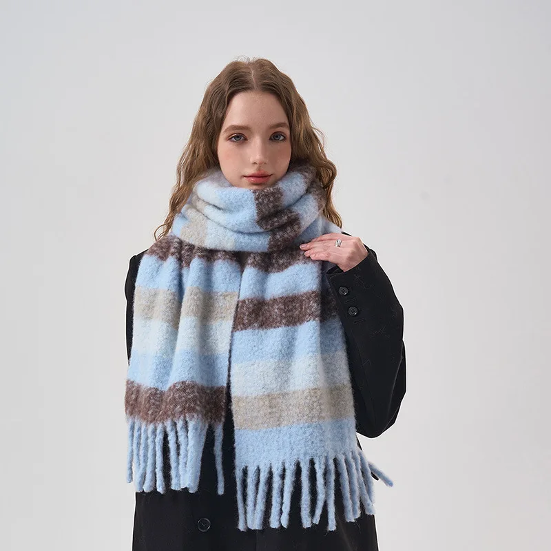 Scarf for Women Korean Version Simple Collision Striped Wool Soft Scarfs Winter Warm Students Warm Shawl As A Christmas Gift