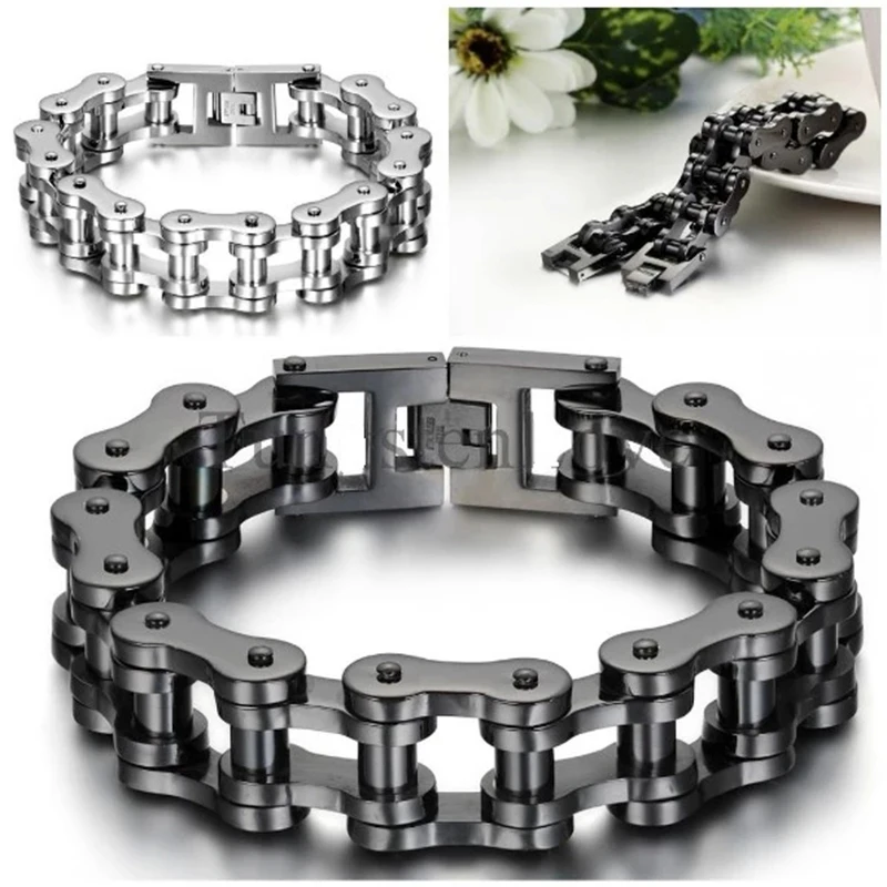 

18mm/22mm Heavy Matte Black Bike Bracelet Stainless Steel Men Biker Bicycle Motorcycle Chain Men's Bracelets & Bangles Jewelry