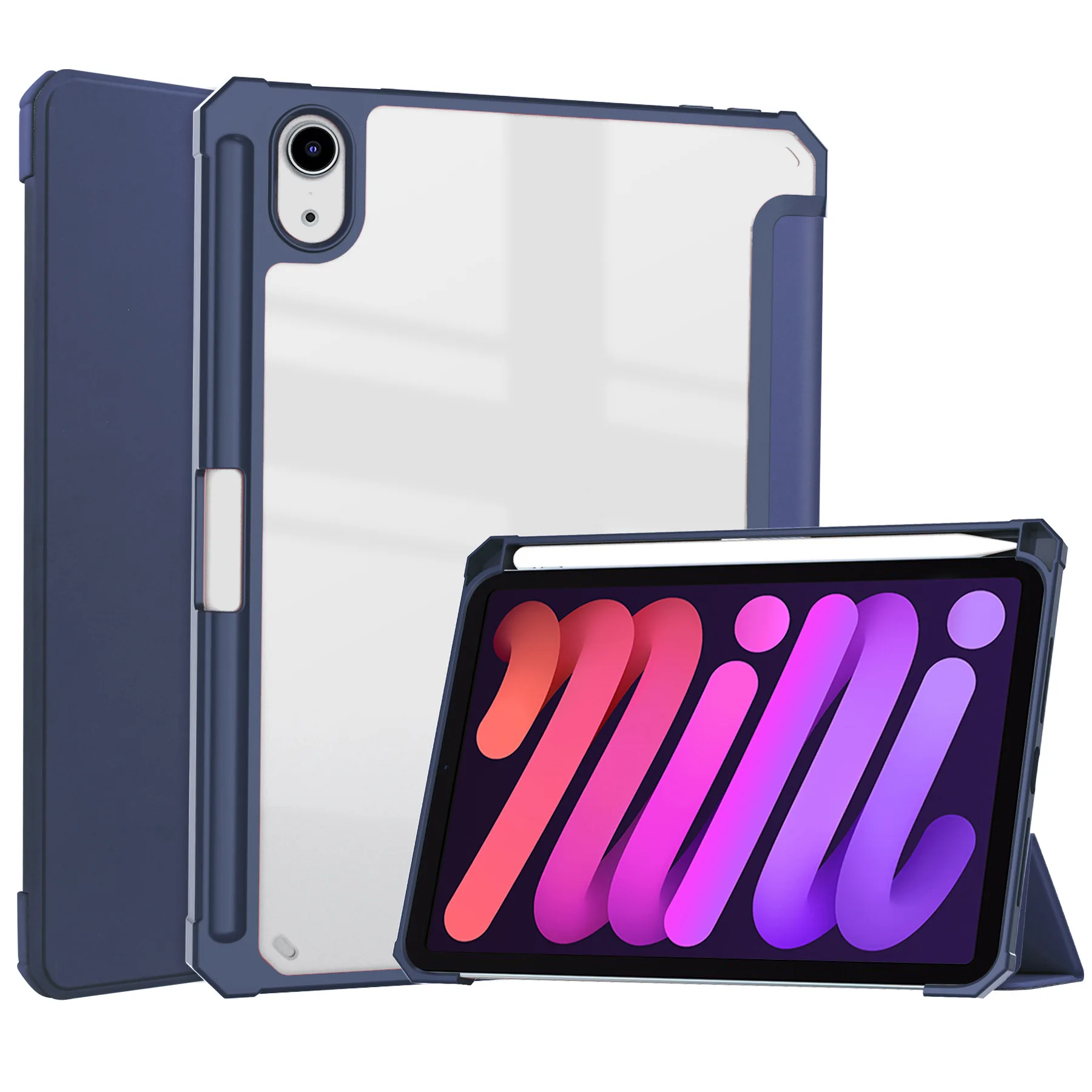 Für iPad mini 7 Tablet-Hülle, dreifach faltbare Acryl-Softshell-Hülle mit Stiftfach aus Leder – Detail 16